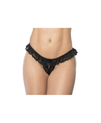 Culotte ouverte noire avec froufrou en dentelle 